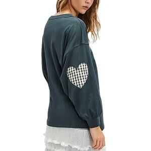 DAYDREAMER Gingham Heart Long-Sleeve Tee in Black, One Size New w/o Tag MSRP $98